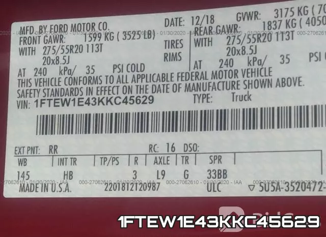 1FTEW1E43KKC45629 фото 10