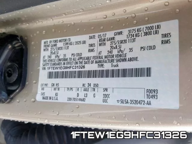 1FTEW1EG9HFC31326 фото 2