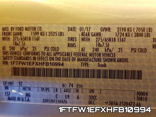 1FTFW1EFXHFB10994 фото 2