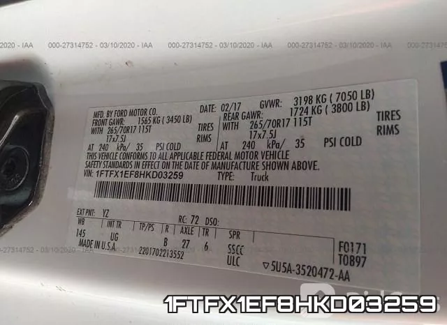 1FTFX1EF8HKD03259 фото 10