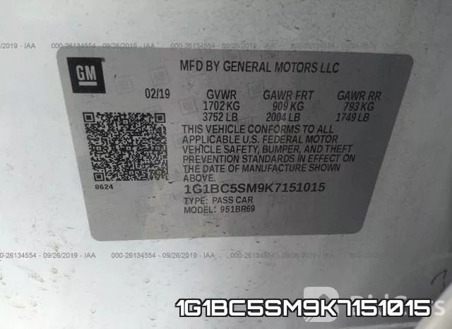 1G1BC5SM9K7151015 фото 10