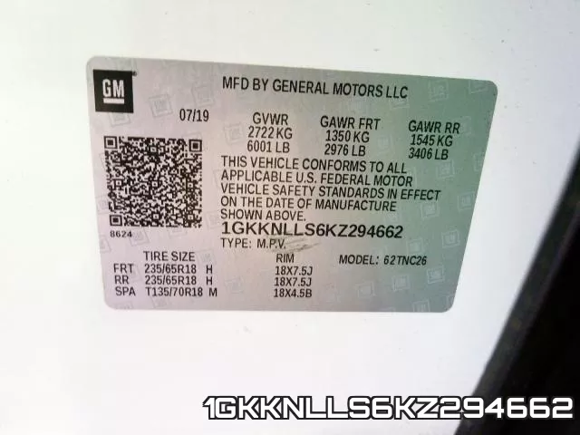 1GKKNLLS6KZ294662 фото 2