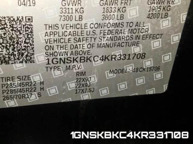 1GNSKBKC4KR331708 фото 2