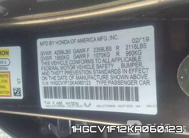 1HGCV1F12KA060123 фото 10