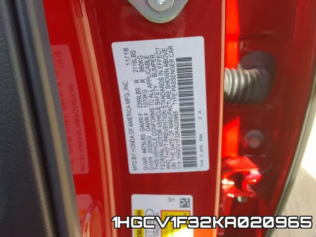 1HGCV1F32KA020965 фото 2