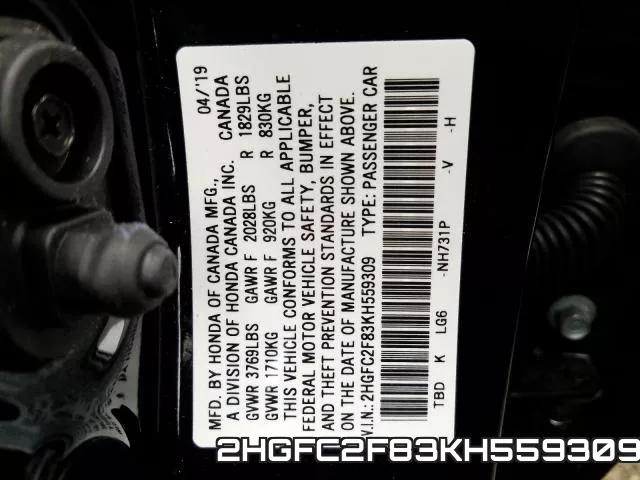 2HGFC2F83KH559309 фото 2