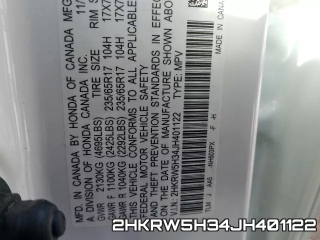 2HKRW5H34JH401122 фото 2