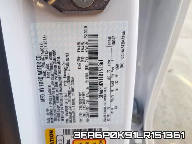 3FA6P0K91LR151361 фото 2