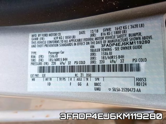 3FADP4EJ6KM119280 фото 2