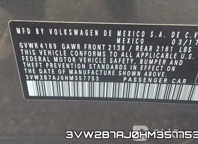 3VW2B7AJ0HM357753 фото 10