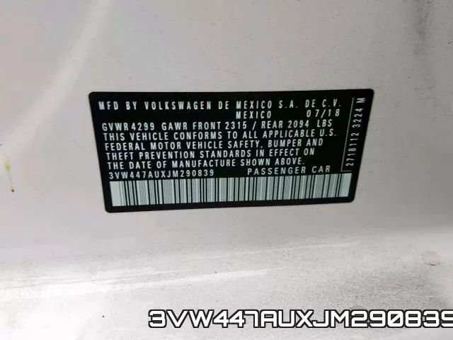 3VW447AUXJM290839 фото 2