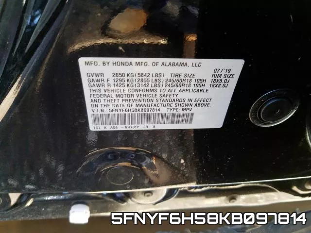 5FNYF6H58KB097814 фото 2