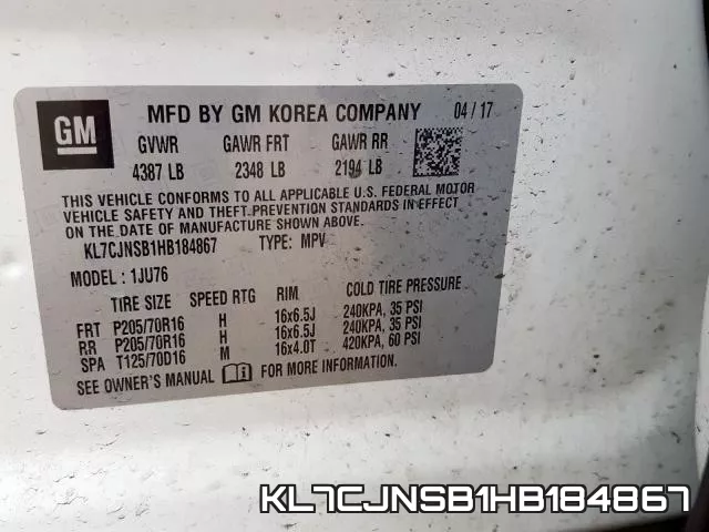 KL7CJNSB1HB184867 фото 2