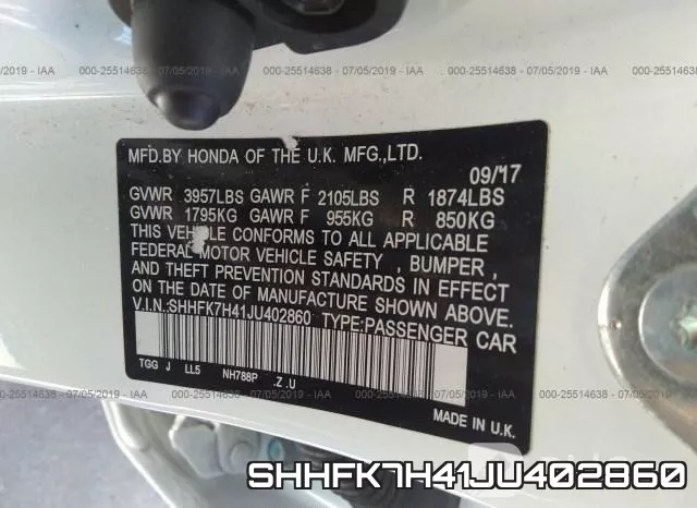 SHHFK7H41JU402860 фото 10