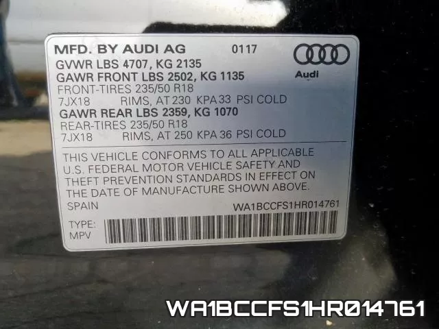 WA1BCCFS1HR014761 фото 2