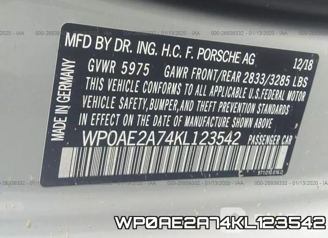 WP0AE2A74KL123542 фото 10