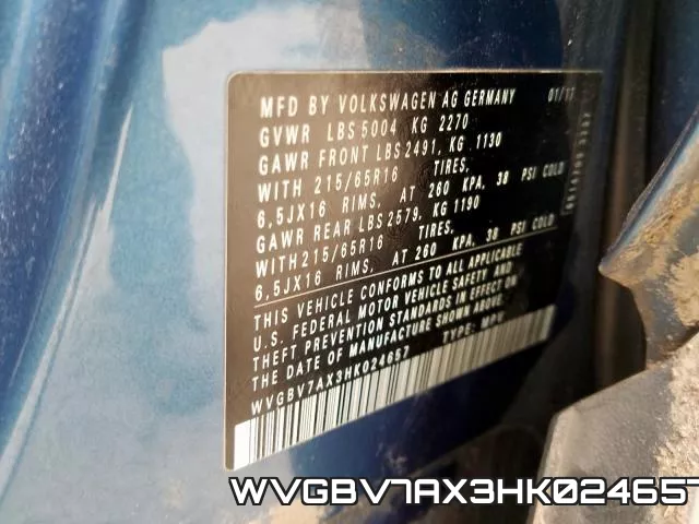 WVGBV7AX3HK024657 фото 2