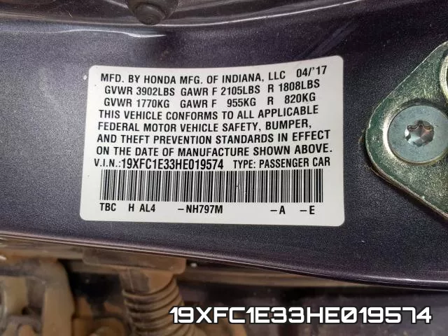 19XFC1E33HE019574 фото 2