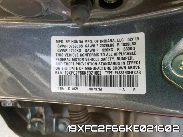 19XFC2F66KE021602 фото 2