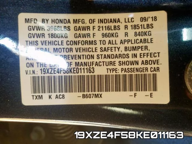 19XZE4F58KE011163 фото 2