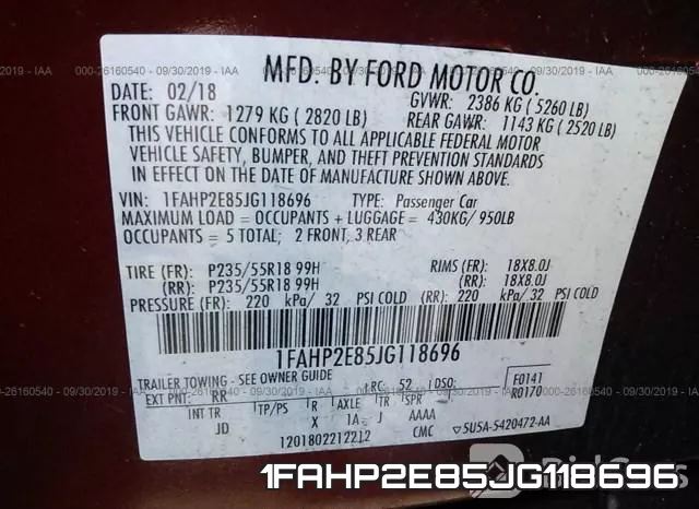 1FAHP2E85JG118696 фото 10