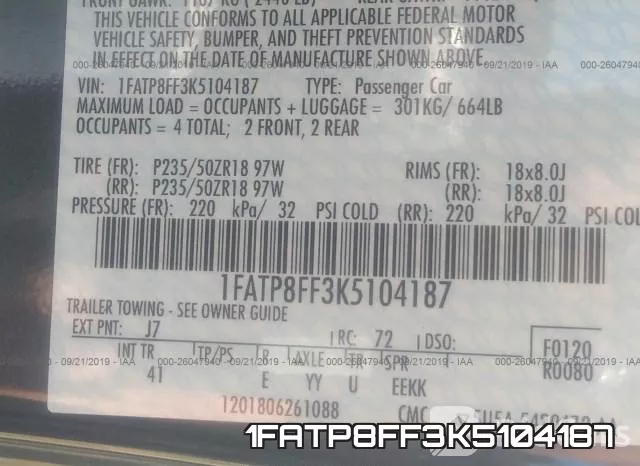 1FATP8FF3K5104187 фото 10
