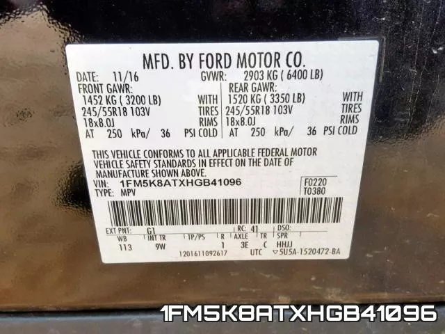 1FM5K8ATXHGB41096 фото 2