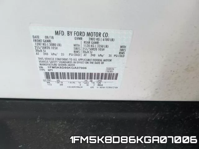 1FM5K8D86KGA07006 фото 2