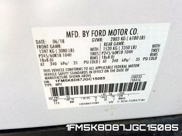 1FM5K8D87JGC15085 фото 2