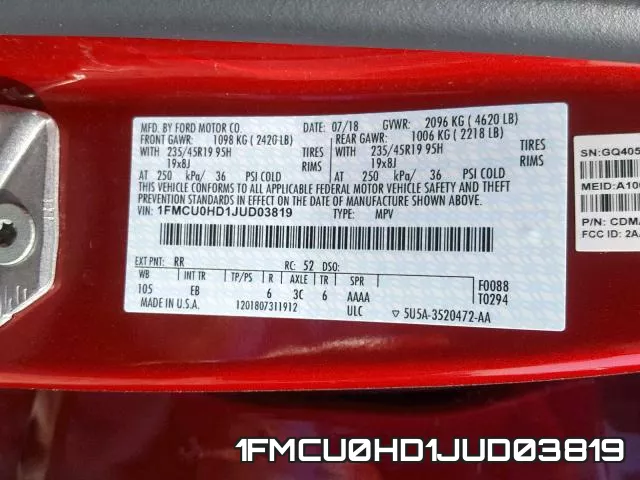 1FMCU0HD1JUD03819 фото 2
