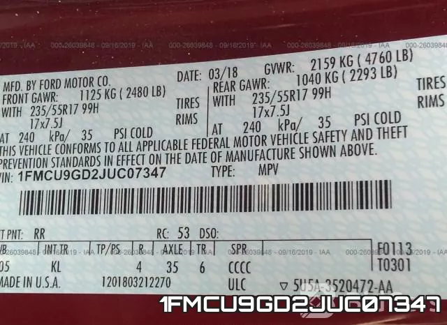 1FMCU9GD2JUC07347 фото 10