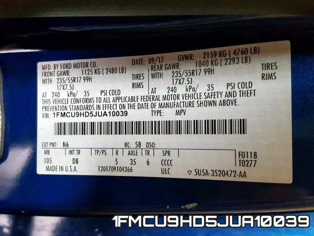 1FMCU9HD5JUA10039 фото 2