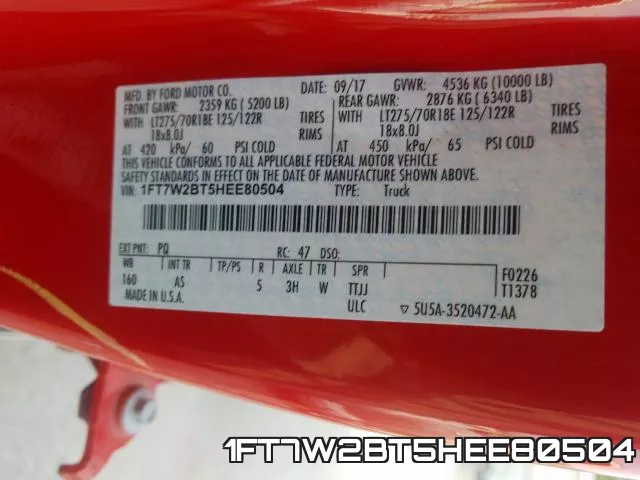 1FT7W2BT5HEE80504 фото 2