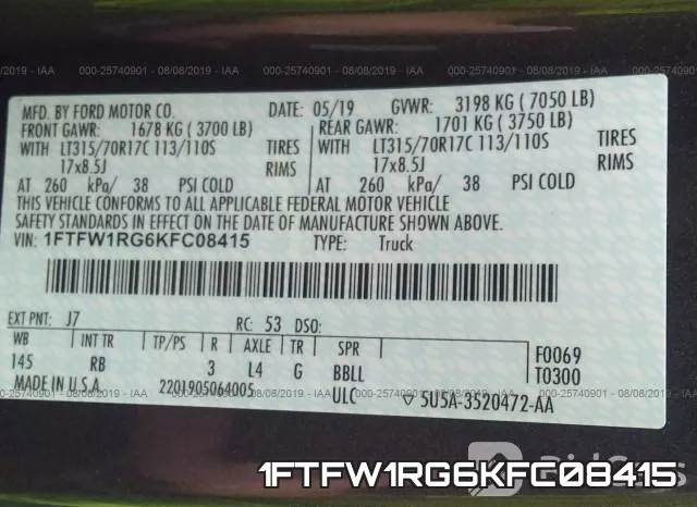 1FTFW1RG6KFC08415 фото 10