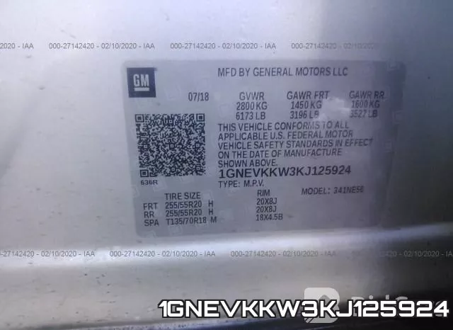 1GNEVKKW3KJ125924 фото 10