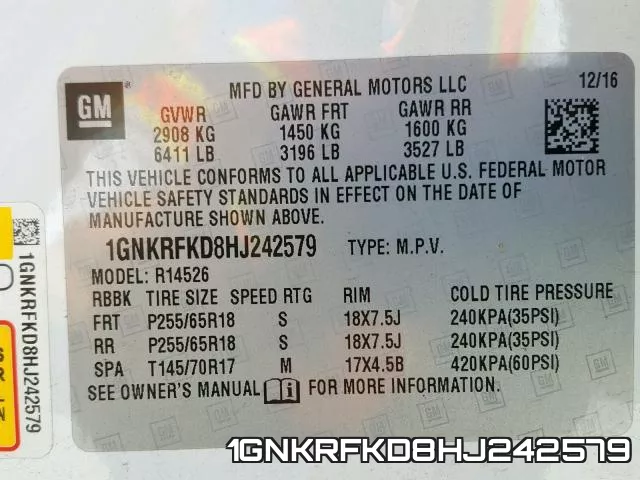 1GNKRFKD8HJ242579 фото 2