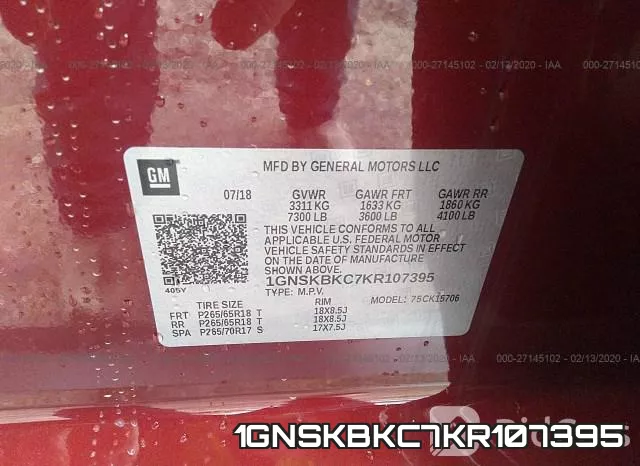 1GNSKBKC7KR107395 фото 10