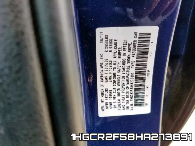 1HGCR2F58HA273891 фото 2