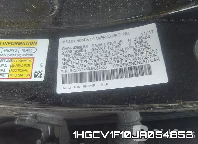 1HGCV1F10JA054853 фото 10