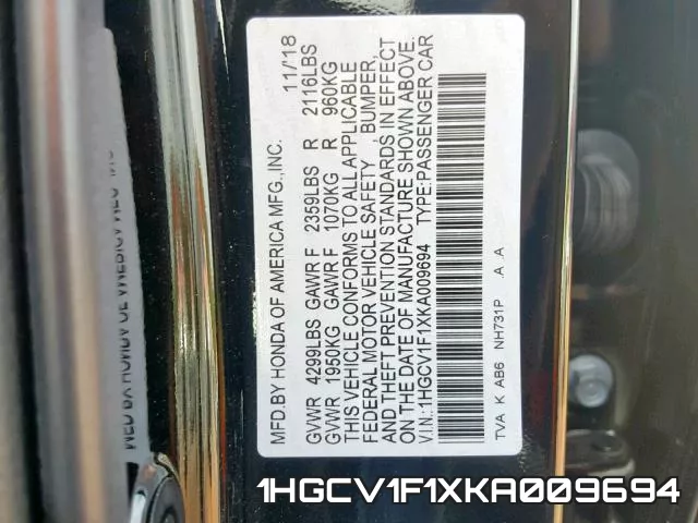 1HGCV1F1XKA009694 фото 2
