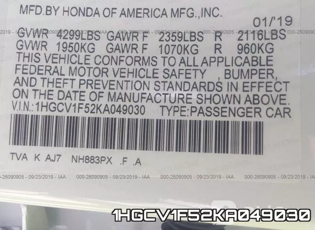 1HGCV1F52KA049030 фото 10