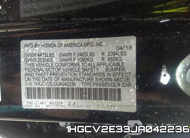 1HGCV2E33JA042236 фото 10