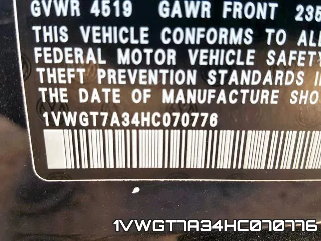 1VWGT7A34HC070776 фото 2