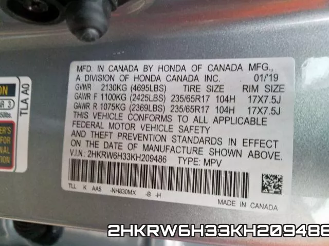 2HKRW6H33KH209486 фото 2