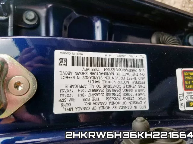 2HKRW6H36KH221664 фото 2