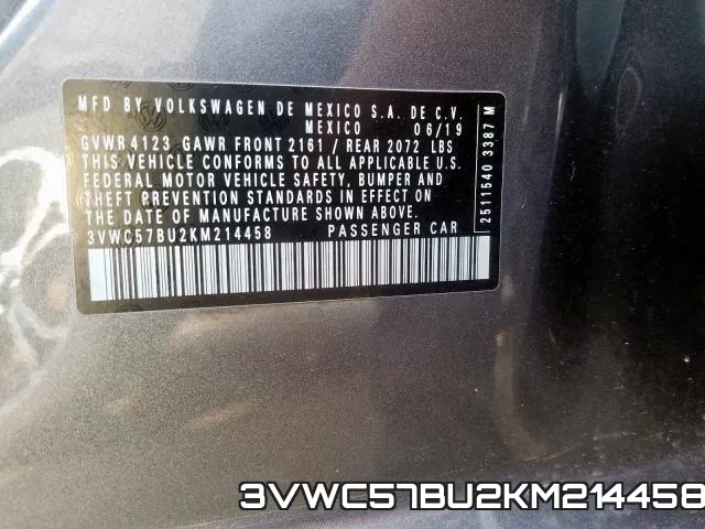 3VWC57BU2KM214458 фото 2