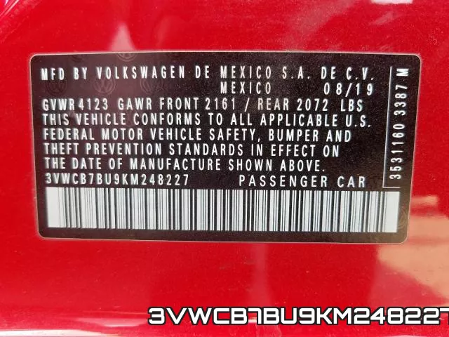 3VWCB7BU9KM248227 фото 2
