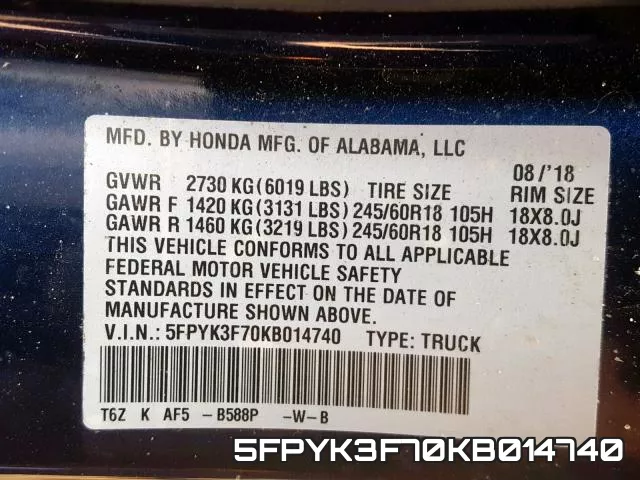5FPYK3F70KB014740 фото 2