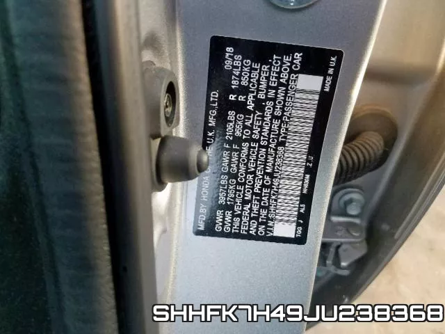 SHHFK7H49JU238368 фото 2