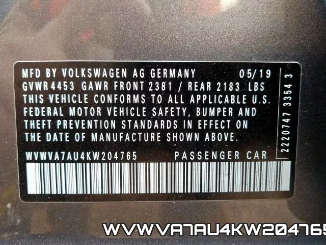 WVWVA7AU4KW204765 фото 2